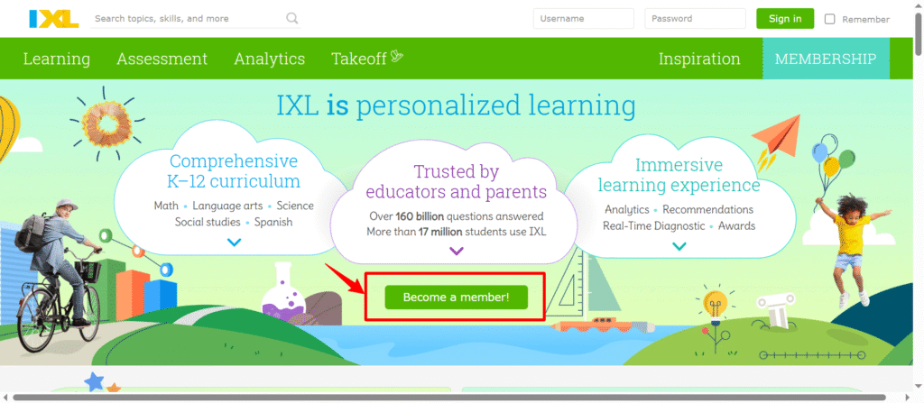 IXL Home page